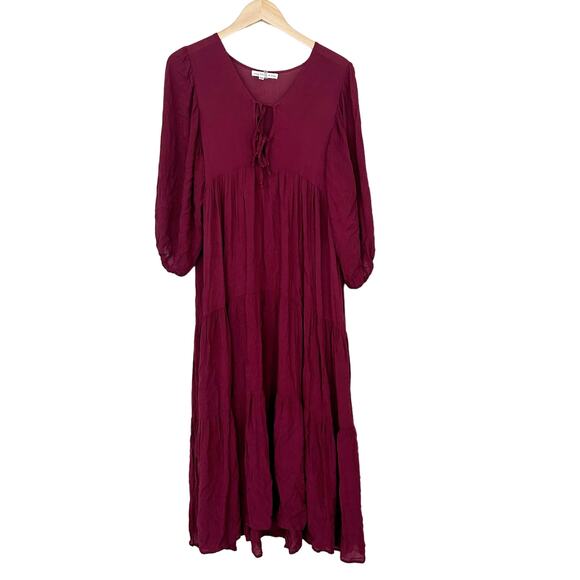 Young Fabulous & Broke Red Boho Tiered Midi Dress Sz XS - Picture 1 of 6